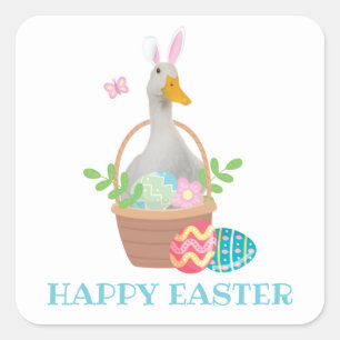 Easter Duck with Bunny Ears Square Sticker