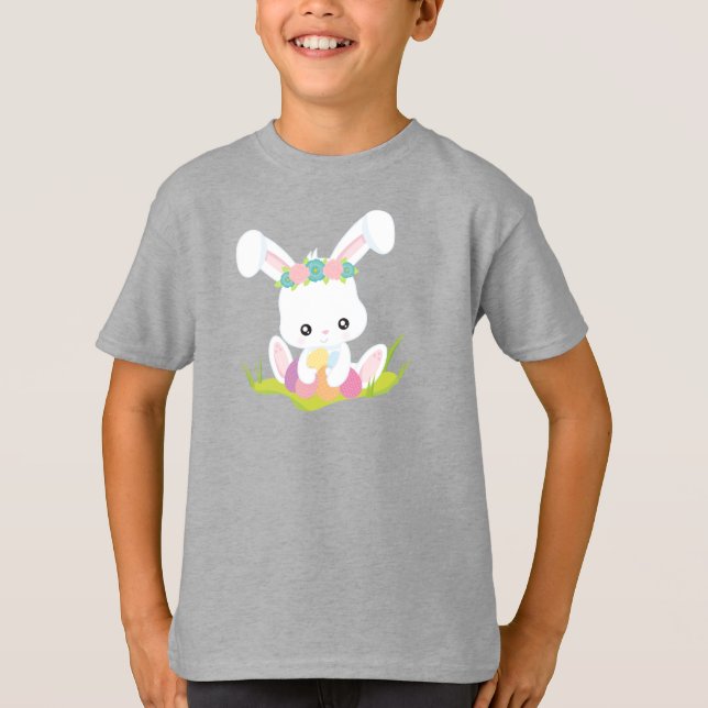 Easter, Easter Eggs, Cute Bunny, White Bunny T-Shirt (Front)