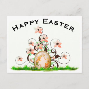 Easter Egg and Flowers Holiday Postcard