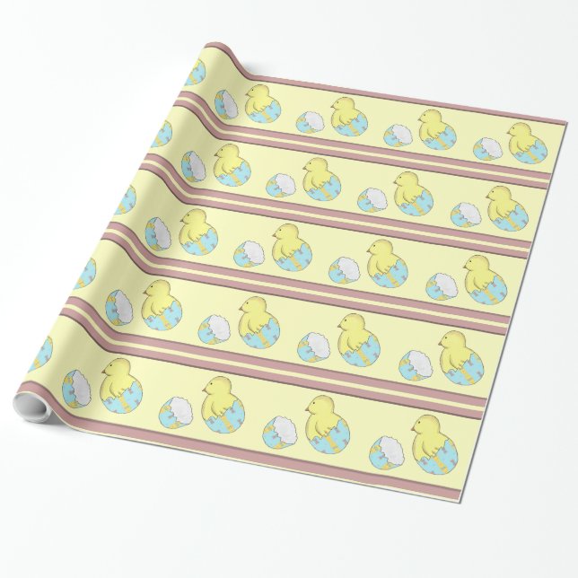 Easter Egg Baby Chick Surpise Wrapping Paper (Unrolled)