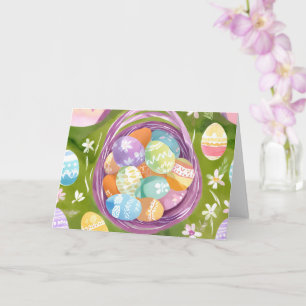 Easter Egg Basket Spring Pastel Watercolor Card