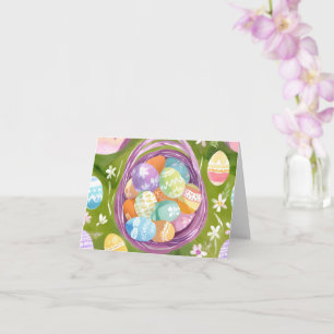 Easter Egg Basket   Spring Pastel Watercolor Card