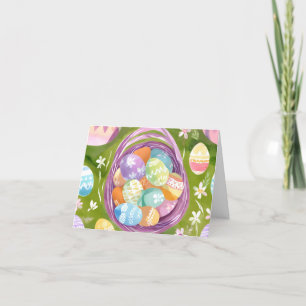 Easter Egg Basket   Spring Pastel Watercolor Holiday Card