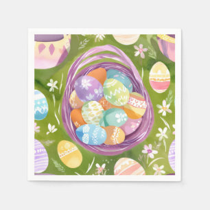 Easter Egg Basket   Spring Pastel Watercolor Napkin