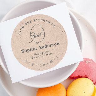 Easter Egg Bow Kraft Minimalist Bakery Product Classic Round Sticker