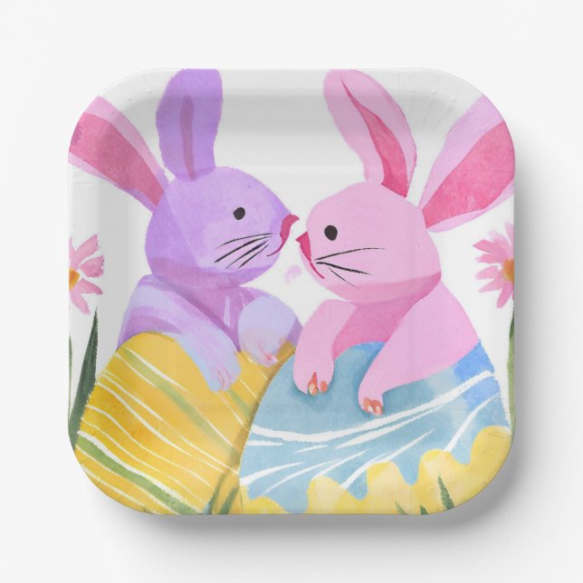 Easter Egg Bunnies | Pastel Watercolor Paper Plate (Front)