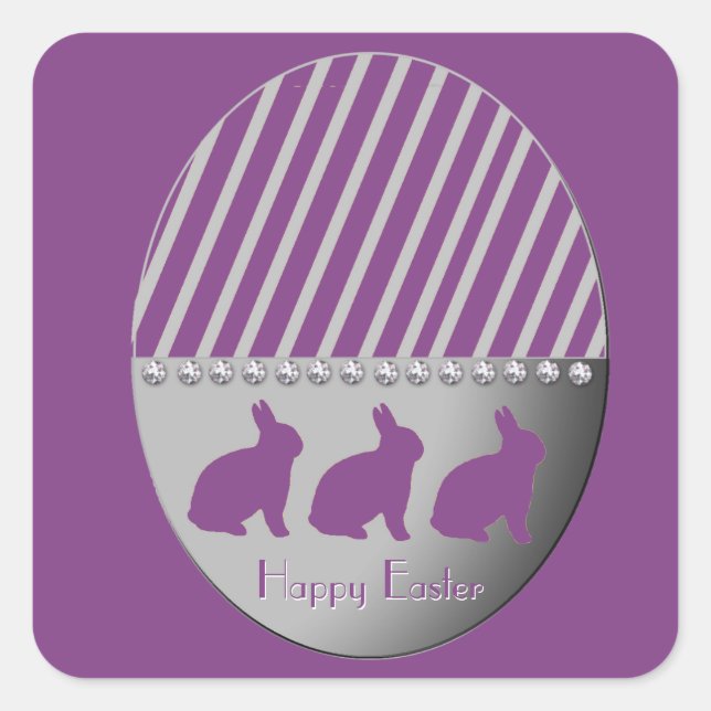 Easter Egg Bunnies Purple Square Sticker (Front)