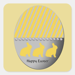 Easter Egg Bunnies Yellow Square Sticker