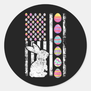 Easter Egg Bunny American Flag Patriotic Men Women Classic Round Sticker