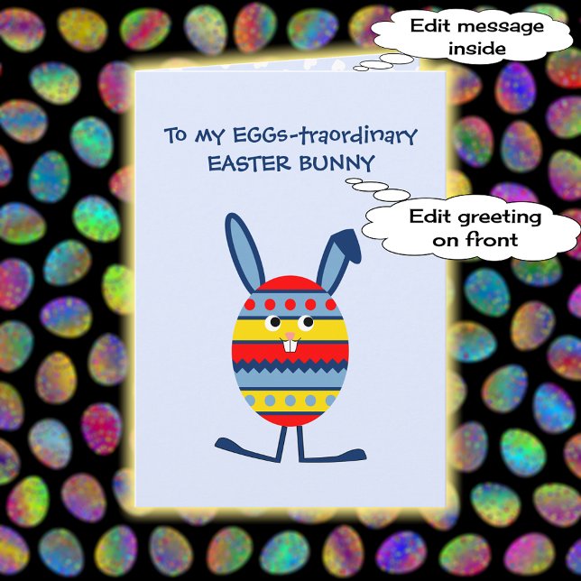 Easter egg bunny custom text funny blue holiday card (Creator Uploaded)