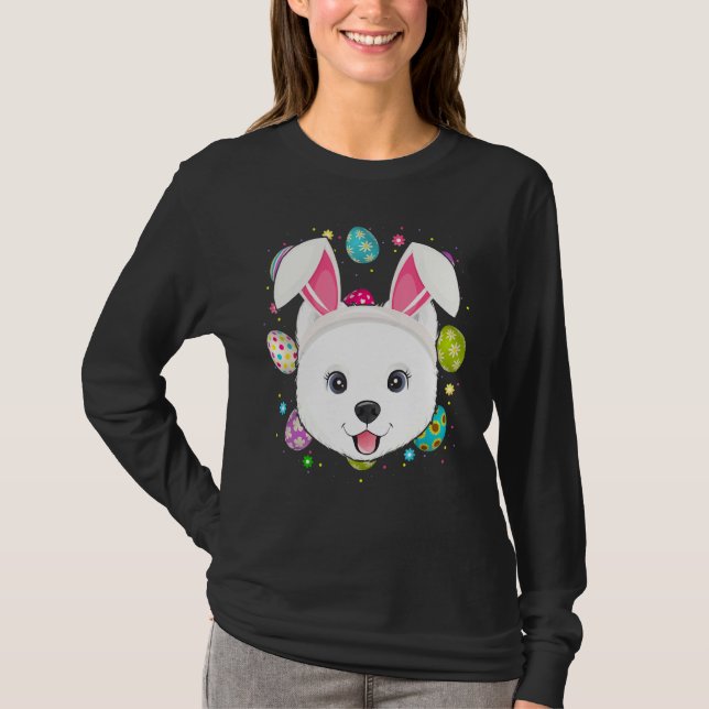 Easter Egg  Bunny Ear Samoyed Dog Face Easter Sund T-Shirt (Front)