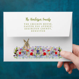 Easter Egg Bunny Watercolor Floral Return Address  Envelope