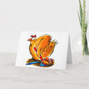 easter egg caricature chicken paints his own eggs holiday card