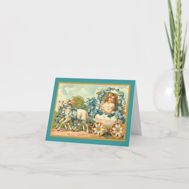 Easter Egg Carriage Vintage Floral Holiday Card (Front)