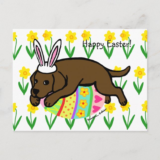 Easter Egg Chocolate Labrador Cartoon Holiday Postcard (Front)