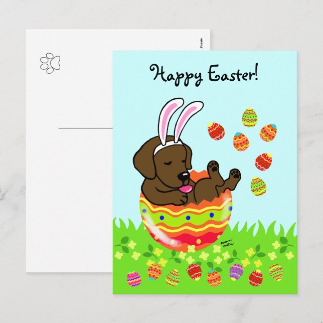 Easter Egg Chocolate Labrador Puppy Cartoon Holiday Postcard (Front/Back)