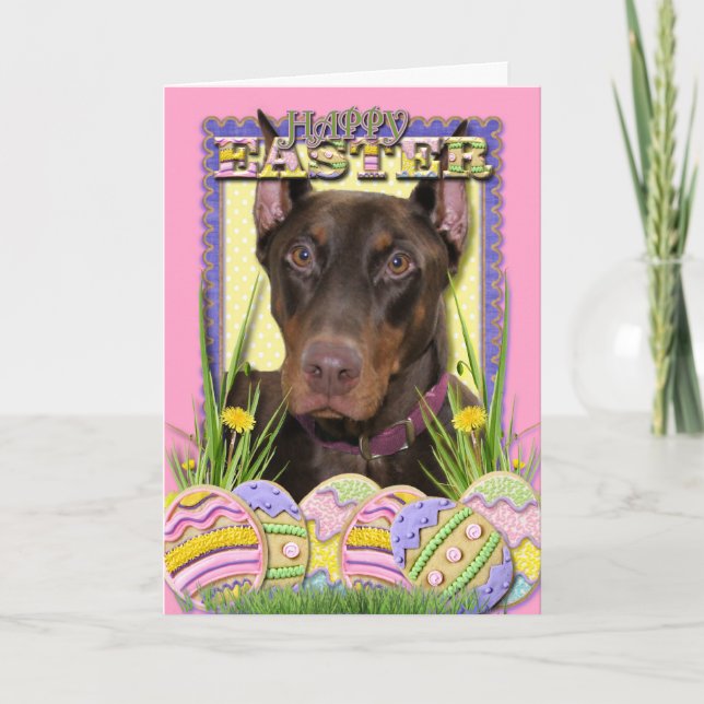 Easter Egg Cookies - Doberman Holiday Card (Front)
