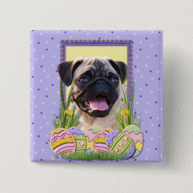 Easter Egg Cookies - Pug 2 Inch Square Button (Front)