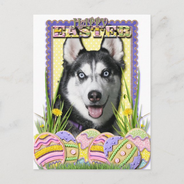 Easter Egg Cookies - Siberian Husky Holiday Postcard (Front)