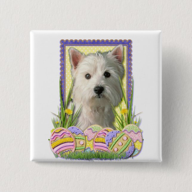 Easter Egg Cookies - West Highland Terrier 2 Inch Square Button (Front)