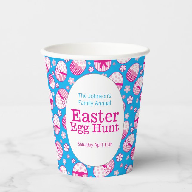 Easter egg custom blue pink white paper cups (Front)