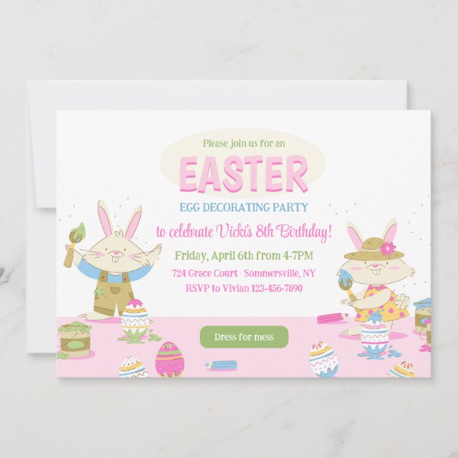 Easter Egg Decorating Birthday Party Invitations (Front)
