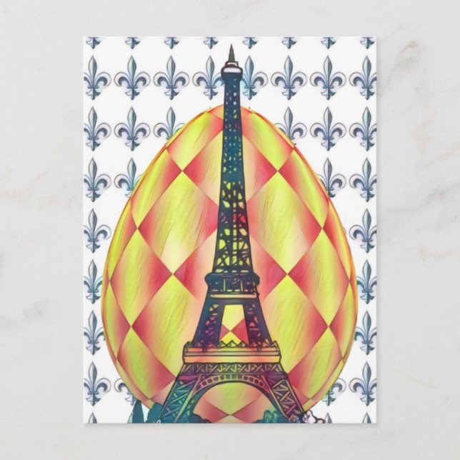 Easter Egg Eiffel Tower, Paris Fleur-de-lis Holiday Postcard (Front)