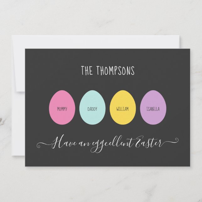 Easter Egg Family of 4 Eggcellent Holiday Card (Front)