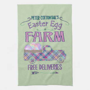 Easter Egg Farm Antique Truck Plaid Sign Kitchen Towel