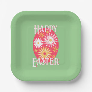 Easter Egg Floral Modern Happy Easter Paper Plate