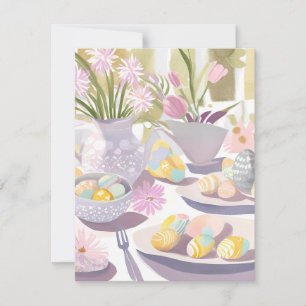 Easter Egg Floral Watercolor Tea Party Holiday Card
