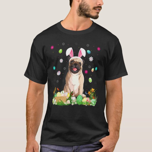 Easter Egg Funny Pug Dog Easter Sunday T-Shirt (Front)