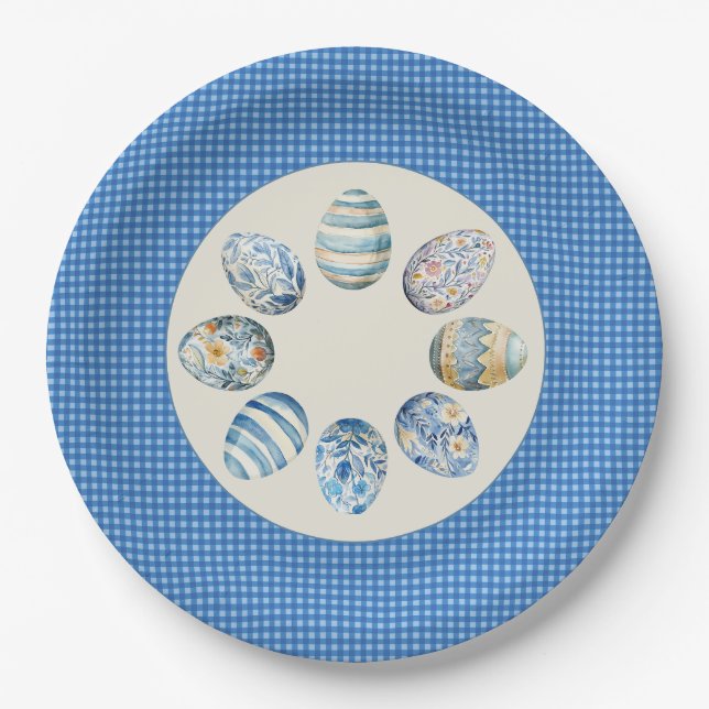 Easter Egg gingham Paper Plate (Front)