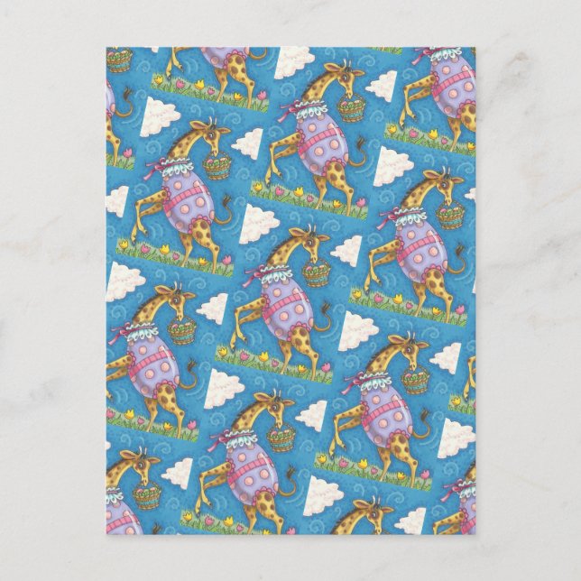 EASTER EGG GIRAFFE & TULIPS, SPRING POSTCARD (Front)