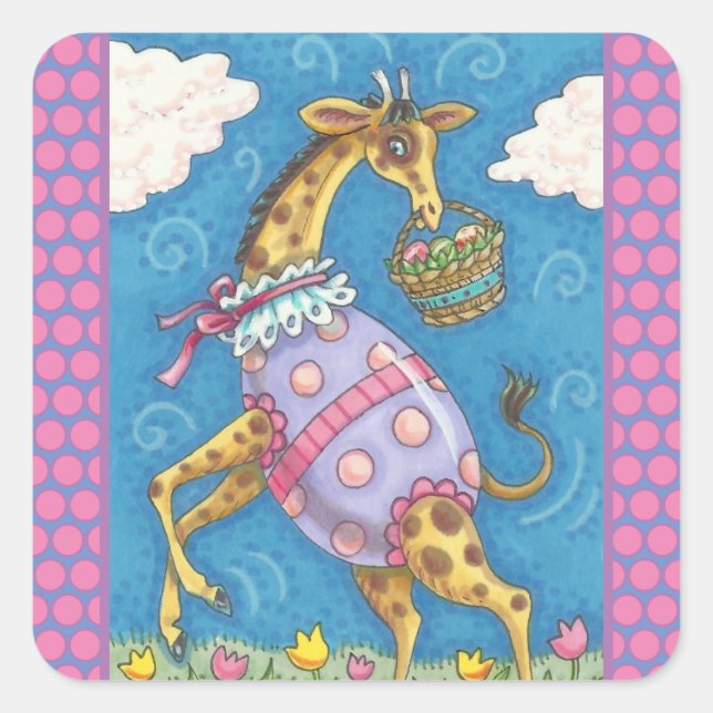 EASTER EGG GIRAFFE & TULIPS, SPRING STICKERS Cute (Front)