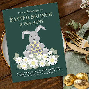 Easter Egg Hunt and Brunch Cute Bunny Floral Invitation Postcard