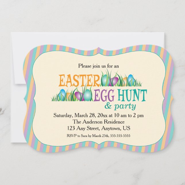Easter Egg Hunt and Party, Colourful Eggs Invitation (Front)