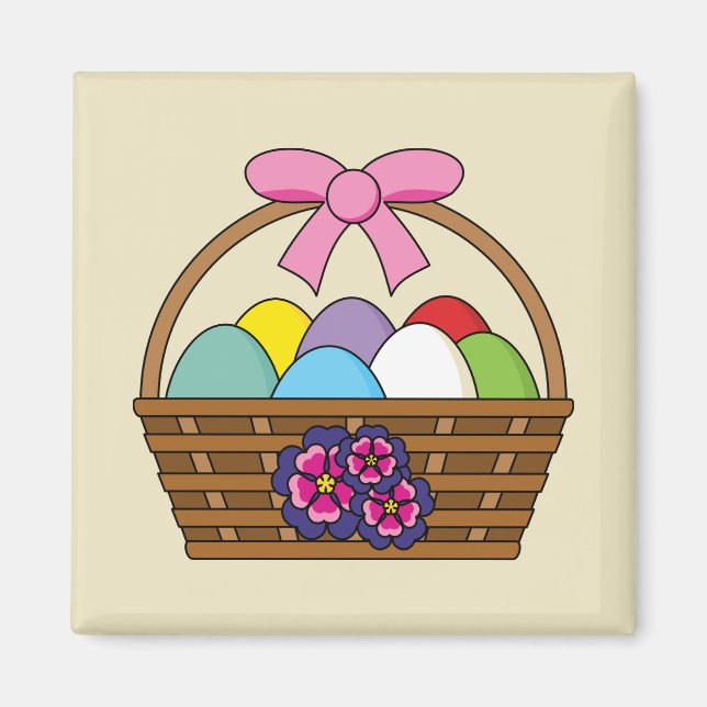 Easter Egg Hunt Basket with Pastel Eggs Magnet (Front)