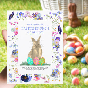 Easter Egg Hunt Brunch Cute Bunny Floral Invitation Postcard