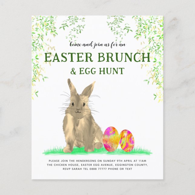 Easter Egg Hunt Brunch Cute Bunny Rabbit Budget Flyer (Front)