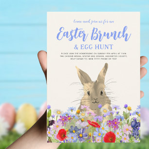 Easter Egg Hunt Brunch Cute Bunny Wildflowers Invitation