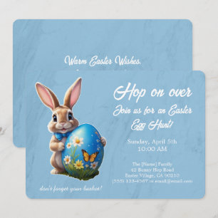 Easter Egg Hunt Brunch Hop on Over Bunny blue - Invitation