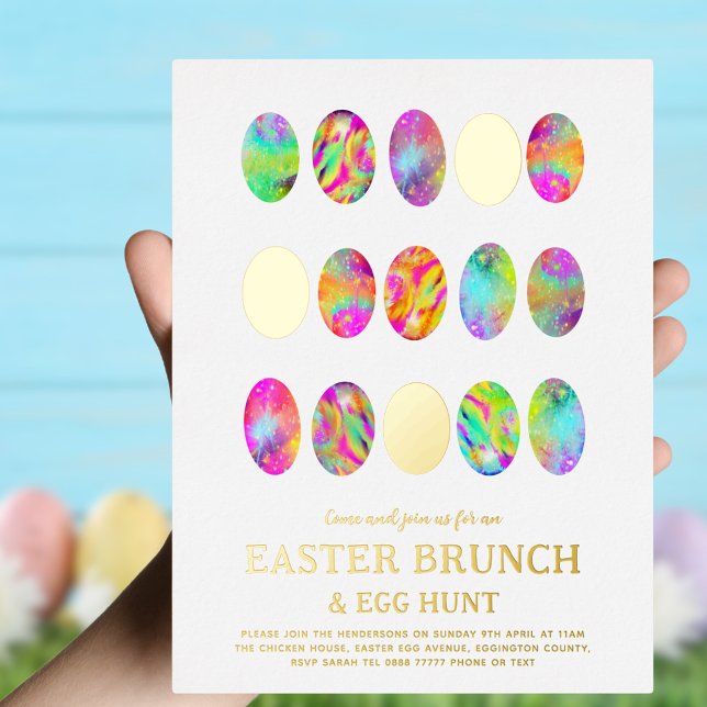 Easter Egg Hunt Brunch modern Watercolor Gold (Minimalist Easter brunch and egg hunt gold foil invitation)