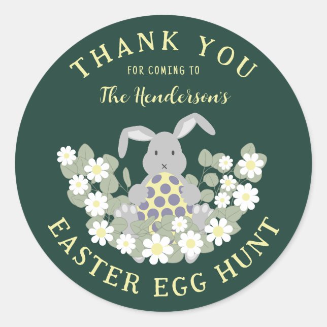 Easter Egg Hunt Bunny Floral  Classic Round Sticker (Front)