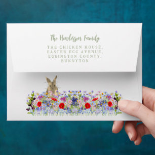 Easter Egg Hunt Bunny Floral Return Address  Envelope