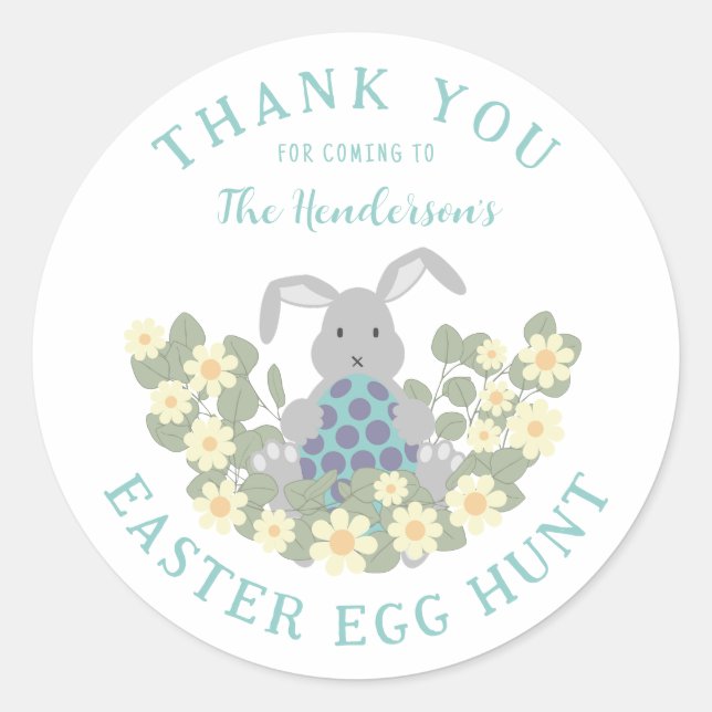Easter Egg Hunt Bunny Floral Thank You Classic Round Sticker (Front)