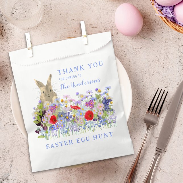 Easter Egg Hunt Bunny Floral Thank You Favour Bag (Personalized easter brunch egg hunt cute bunny floral thank you favor bag Watercolor wildflowers )