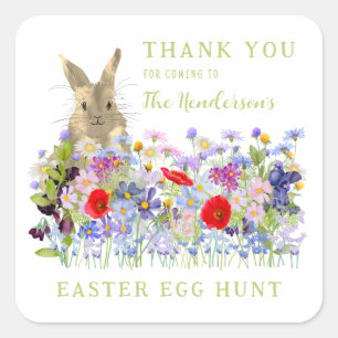 Easter Egg Hunt Bunny Floral Thank You Square Sticker