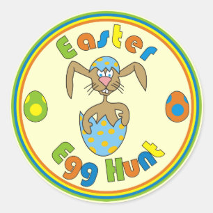 Easter Egg Hunt Bunny in Blue Egg Round Stickers