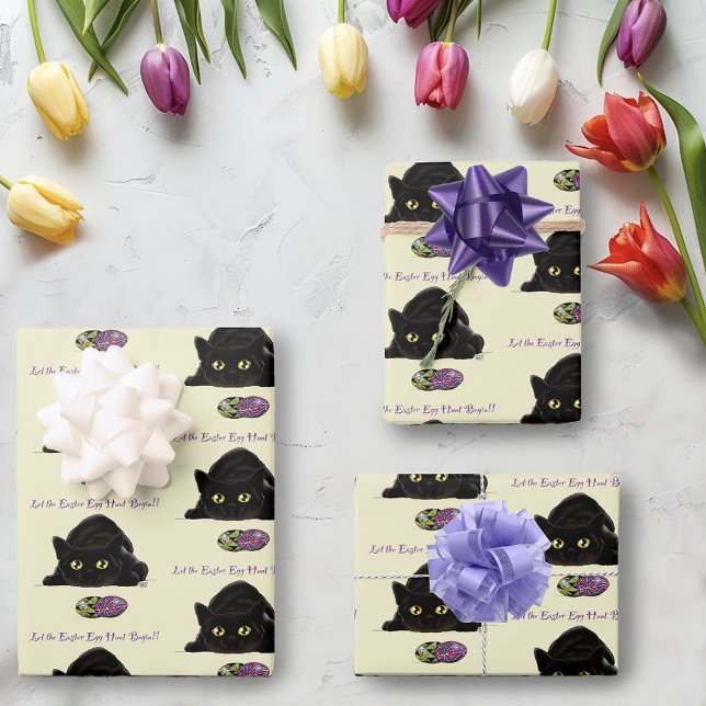 Easter Egg Hunt Cat Funny Wrapping Paper Sheet (Creator Uploaded)